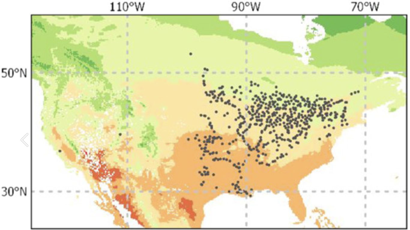 North America map for zebra mussel ecological niche modeling